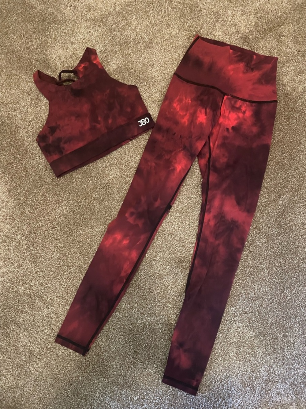 Red Tie-Dye High-Waist Legging & Sports Bra Set